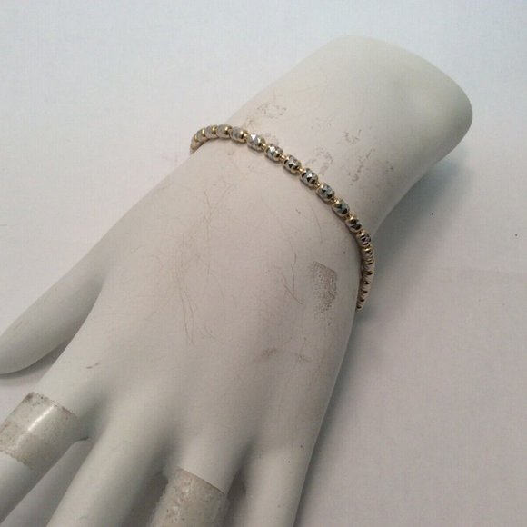 10k Solid Real 2 Tone Yellow Gold Disco Bar ball Beads Fancy Bracelet 8''  5.30g - Picture 8 of 8